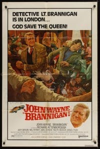 4m111 BRANNIGAN 1sh '75 Douglas Hickox, great art of fighting John Wayne in England!