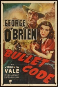 4m124 BULLET CODE 1sh '40 great close up art of cowboy George O'Brien & pretty Virginia Vale!