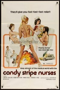 4m136 CANDY STRIPE NURSES 1sh '74 Solie art of sexy nurses, they give fast-fast-fast relief!