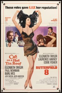 4m148 CAT ON A HOT TIN ROOF/BUTTERFIELD 8 1sh '66 art of super sexy Elizabeth Taylor in nightie!