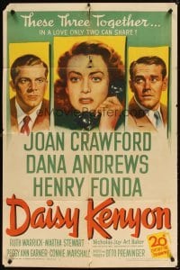 4m199 DAISY KENYON 1sh '47 Joan Crawford, Henry Fonda, Dana Andrews, directed by Otto Preminger!