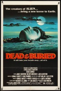 4m210 DEAD & BURIED 1sh '81 really cool horror art of person buried up to the neck by Campanile!