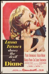 4m227 DIANE 1sh '56 sexy Lana Turner dares the devil, great close up romantic artwork!
