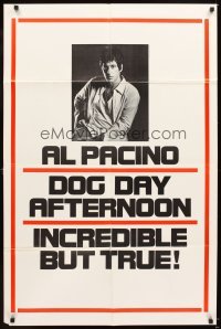 4m238 DOG DAY AFTERNOON teaser 1sh '75 different image of Al Pacino, Sidney Lumet robbery classic!