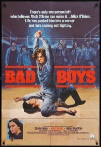 4m058 BAD BOYS English 1sh '83 life has pushed Sean Penn into a corner, wild prison fight art!