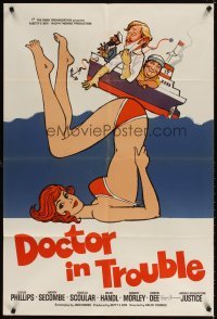 4m236 DOCTOR IN TROUBLE English 1sh '72 wacky sexy artwork of girl in bikini underwater!