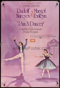 4m401 I AM A DANCER English 1sh '72 Rudolf Nureyev, Margot Fonteyn, cool art of dancing couple!