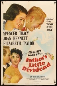 4m279 FATHER'S LITTLE DIVIDEND 1sh '51 art of Elizabeth Taylor, Spencer Tracy & Joan Bennett!