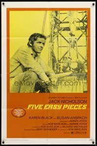 4m300 FIVE EASY PIECES 1sh '70 great image of Jack Nicholson, directed by Bob Rafelson!