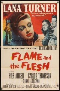 4m301 FLAME & THE FLESH 1sh '54 artwork of sexy brunette bad girl Lana Turner, plus Pier Angeli!