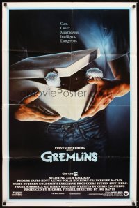 4m354 GREMLINS advance 1sh '84 cute, clever, mischievous, dangerous, Joe Dante Christmas comedy!