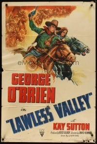 4m463 LAWLESS VALLEY style A 1sh R48 George O'Brien & Kay Sutton on horseback in western action!