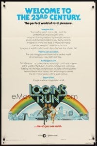 4m478 LOGAN'S RUN advance 1sh '76 art of Michael York & Jenny Agutter running away by Charles Moll!