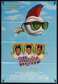 4m498 MAJOR LEAGUE 1sh '89 Charlie Sheen, Tom Berenger, wacky art of baseball with mohawk!