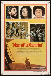 4m510 MAN OF LA MANCHA advance 1sh '72 Peter O'Toole, Sophia Loren, story of Don Quixote!