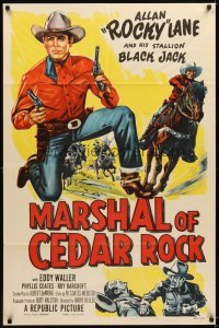 4m527 MARSHAL OF CEDAR ROCK 1sh '52 cool art of cowboy Allan 'Rocky' Lane & Black Jack!