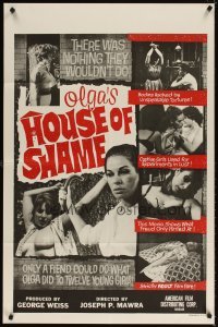 4m636 OLGA'S HOUSE OF SHAME 1sh '64 rough sex, wild images of bound girls in peril!