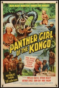 4m661 PANTHER GIRL OF THE KONGO 1sh '55 Phyllis Coates, wild art of man-made monsters!