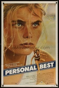 4m675 PERSONAL BEST 1sh '82 great close-up of athletic determined Mariel Hemingway!