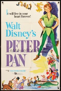 4m676 PETER PAN 1sh R76 Walt Disney animated cartoon fantasy classic, great full-length art!