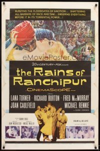 4m724 RAINS OF RANCHIPUR 1sh '55 Lana Turner, Richard Burton, rains couldn't wash their sin away!