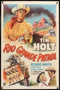 4m753 RIO GRANDE PATROL 1sh '50 great artwork of Tim Holt holding rifle by train!