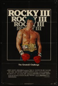 4m765 ROCKY III 1sh '82 boxer & director Sylvester Stallone w/gloves & belt, Mr. T!