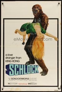 4m786 SCHLOCK 1sh '73 John Landis horror comedy, wacky art of ape man carrying sexy girl!