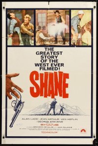 4m798 SHANE int'l 1sh R66 most classic western, Alan Ladd, Jean Arthur, Van Heflin, De Wilde!