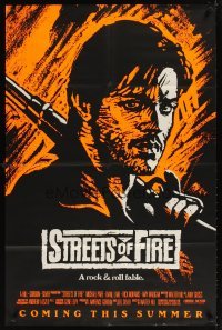 4m859 STREETS OF FIRE orange style advance 1sh '84 Walter Hill, cool art of Michael Pare!