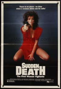 4m866 SUDDEN DEATH 1sh '85 great image of the first woman vigilante pointing gun at you!