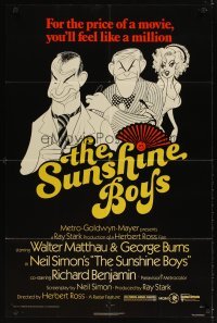 4m872 SUNSHINE BOYS 1sh '75 great Al Hirschfeld art of George Burns, Walter Matthau & Lee Meredith