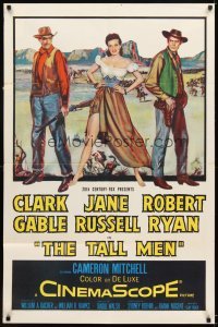 4m882 TALL MEN 1sh '55 art of Clark Gable, sexy Jane Russell showing leg & Robert Ryan!