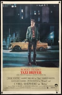 4m887 TAXI DRIVER 1sh '76 classic art of Robert De Niro by cab, directed by Martin Scorsese!