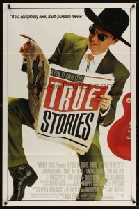 4m930 TRUE STORIES style B 1sh '86 image of star & director David Byrne reading newspaper!