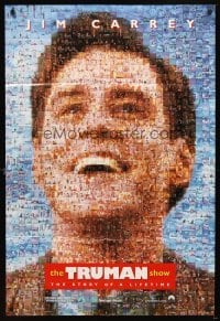 4m932 TRUMAN SHOW teaser DS 1sh '98 really cool mosaic art of Jim Carrey, Peter Weir