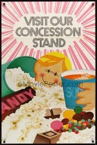 4m947 VISIT OUR CONCESSION STAND 1sh '70s cool art of patron with candy & popcorn!