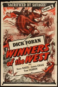 4m971 WINNERS OF THE WEST chapter 9 1sh '40 Dick Foran, serial, Sacrificed By Savages!
