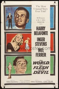 4m982 WORLD, THE FLESH & THE DEVIL 1sh '59 Inger Stevens, Harry Belafonte & Mel Ferrer!