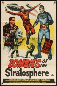 4m998 ZOMBIES OF THE STRATOSPHERE 1sh '52 Republic serial, great art of aliens with guns!