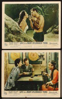 4p121 LOVE IS A MANY-SPLENDORED THING 8 color English FOH LCs '55 William Holden & Jennifer Jones!