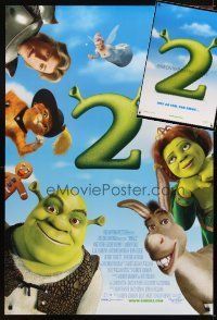 4r328 LOT OF 2 UNFOLDED DOUBLE-SIDED SHREK 2 ONE-SHEETS '04 great cartoon images!