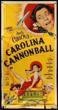 4s597 CAROLINA CANNONBALL 3sh '55 wacky art of Judy Canova on train, sci-fi comedy!