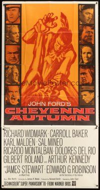 4s600 CHEYENNE AUTUMN 3sh '64 John Ford directed, artwork of soldier fighting Native American!