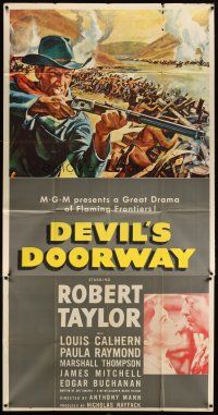 4s625 DEVIL'S DOORWAY 3sh '50 cool artwork of Robert Taylor aiming rifle in war!