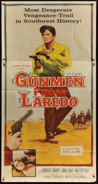 4s664 GUNMEN FROM LAREDO 3sh '59 western action art of cowboy drawing gun in gunfight!