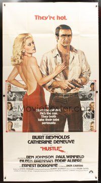 4s678 HUSTLE int'l 3sh '75 Robert Aldrich, art of Burt Reynolds & sexy Catherine Deneuve!