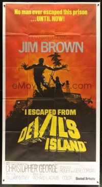 4s680 I ESCAPED FROM DEVIL'S ISLAND int'l 3sh '73 different art of Jim Brown jumping from cliff!
