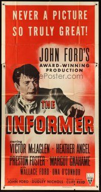 4s684 INFORMER 3sh R55 John Ford, great close up art of angry Victor McLaglen!