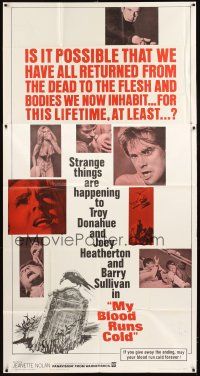 4s731 MY BLOOD RUNS COLD 3sh '65 Troy Donahue, Joey Heatherton, is reincarnation possible?